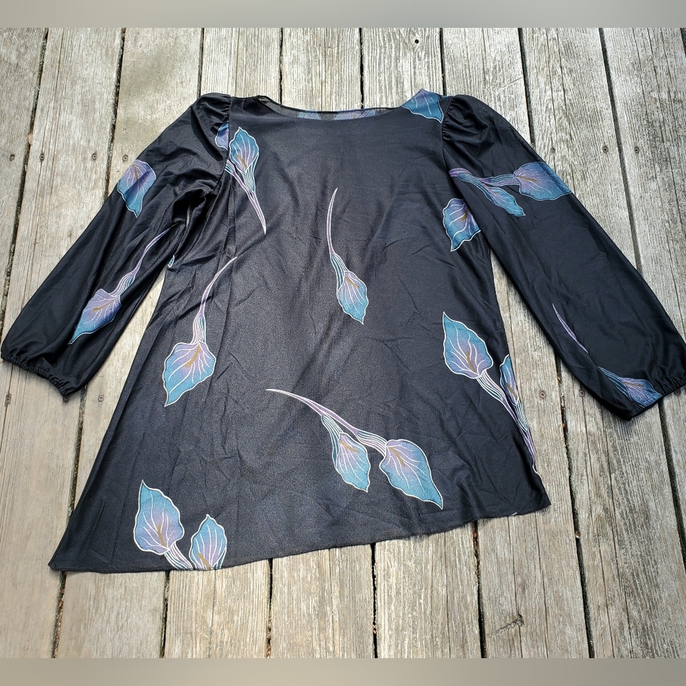 1980s art deco • asymmetric  floral plus size shirt